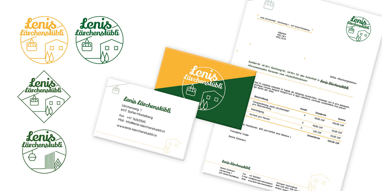 Lenis Lärchenstübli: Logo-Entwürfe, Visitenkarte & Briefbogen